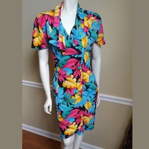 Vibrant color wrap dress | Sz 10 | vintage